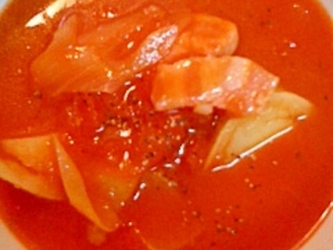 長ネギとベーコンのトマトスープ